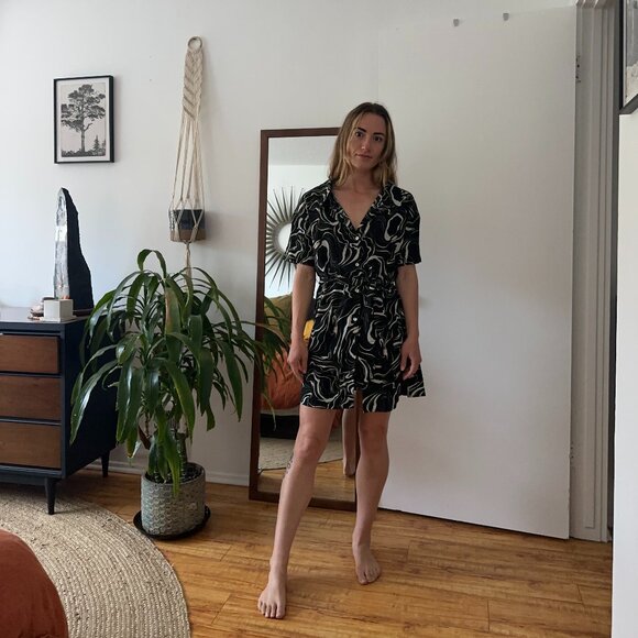 Marble Swirl Pattern Sashed Shirt Dress - Picture 1 of 2